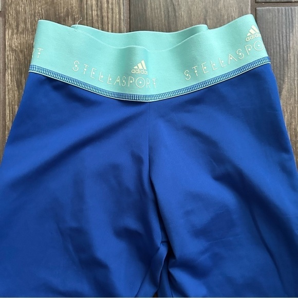 Adidas x Stella McCartney Blue Cropped Leggings Zip Up Sides Sz XS - Picture 6 of 10